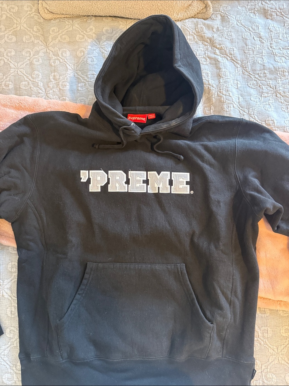 Supreme Black Hoodie with White 'PREME' Chest Logo